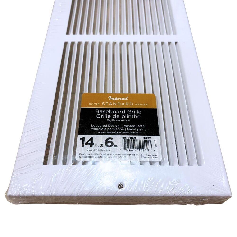Imperial Standard Baseboard Grille Return White 14x6" Louvered Metal RG0033